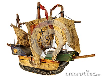 Medieval sailship model isolated on white Stock Photo