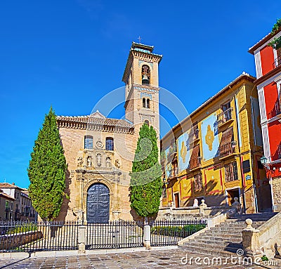 The Church of St Gil and St Anna in Plaza de Santa Ana, Granada, Spain Editorial Stock Photo