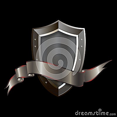 Medieval shield and silver ribbon Stock Photo