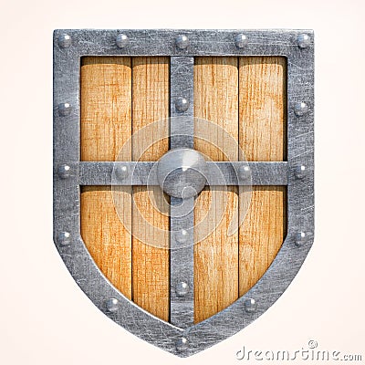 Medieval shield, viking shield isolated on white background, 3d rendering Cartoon Illustration