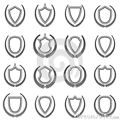 Medieval shields and laurel wreath collection Vector Illustration