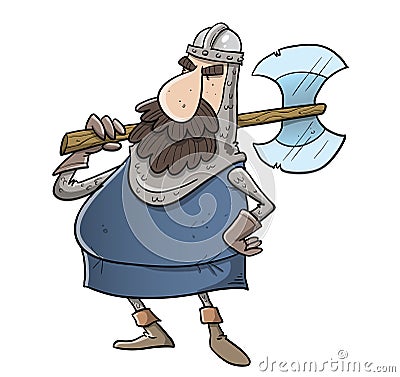 Medieval soldier with big axe helmet and beard Vector Illustration