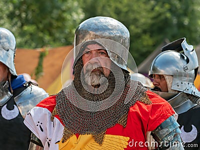 Medieval Soldier Portrait, Tewkesbury Medieval Festival, England. Editorial Stock Photo