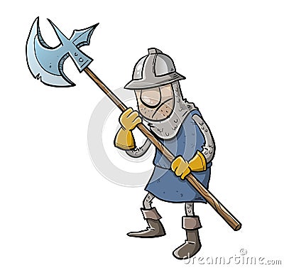 Medieval soldier with spearand helmet Vector Illustration