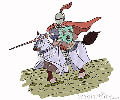 Medieval spear knight on horse. illustration for your design project. Vector Illustration