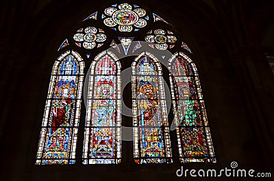 Stained glass window of the Strasbourg Cathedral in France Stock Photo