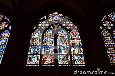 Stained glass window of the Strasbourg Cathedral in France Stock Photo