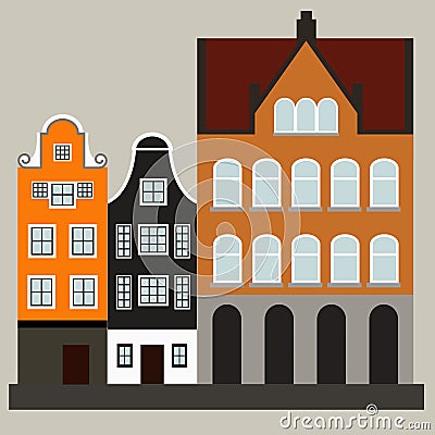 Medieval street with tree houses Vector Illustration