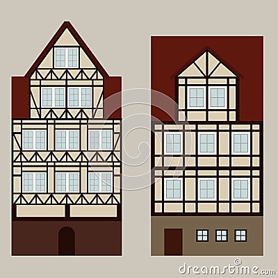 Medieval street with ttwo houses Vector Illustration