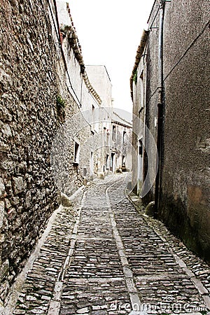 Through the medieval streets of erice Stock Photo