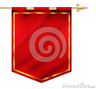 Medieval style red flag hanging on gold pole Cartoon Illustration