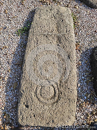 Medieval tombstones with circle symbol in Central Serbia Stock Photo