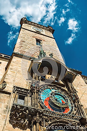 Medieval tower and famous astronomical clock in Prague Stock Photo