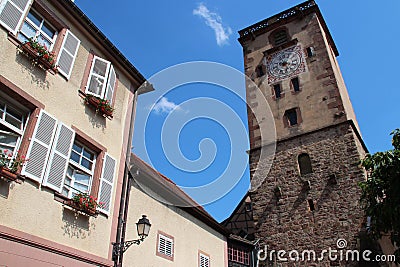 medieval tower (tour des bouchers, butchers' tower) - ribeauvillé - france Stock Photo