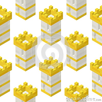 Medieval towers pattern assembled from plastic blocks in isometric style for print and design. Vector illustration Vector Illustration