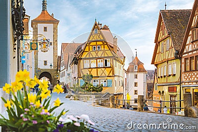 Medieval town of Rothenburg ob der Tauber in summer, Bavaria, Germany Editorial Stock Photo