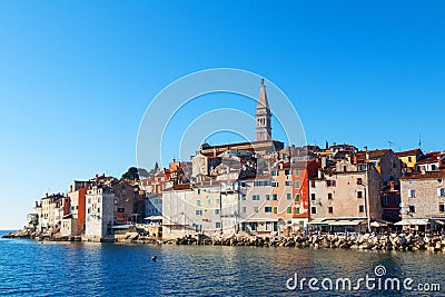 Medieval town of Rovinj, colorful with houses and church Editorial Stock Photo