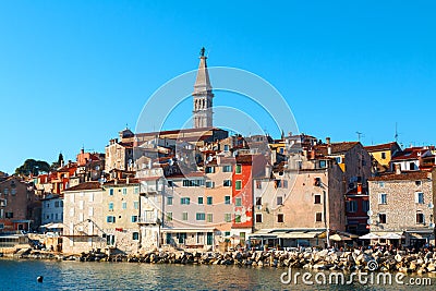 Medieval town of Rovinj, colorful with houses and church Editorial Stock Photo