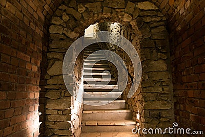 Medieval tunnel with stairs Stock Photo