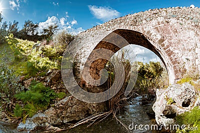 Medieval venetian stone bridge in Akapnou. Limassol District, Cyprus Stock Photo