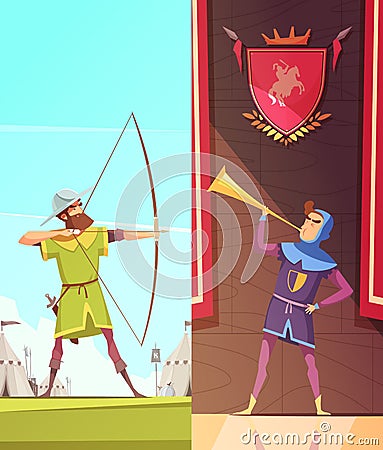 Medieval Vertical Cartoon Banners Set Vector Illustration