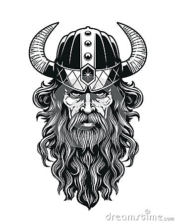 Viking Head Black And White Vector Vector Illustration