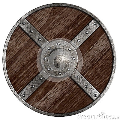 Medieval vikings round wooden shield isolated Stock Photo