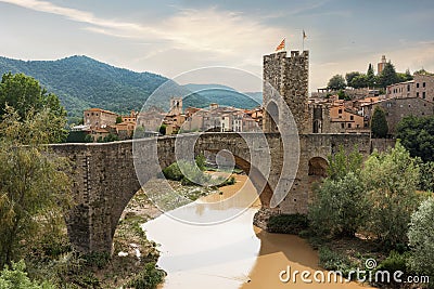 Medieval village and bridge in Besalu. Catalonia, Spain Stock Photo