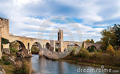 Medieval village and castle in Besalu, Costa Brava, Spain. Besalu is a famous tourist destination in Spain, South Europe. Nice pla Stock Photo