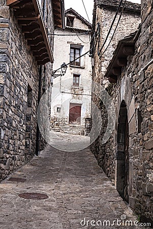 The medieval village of Torla in Spain pyrinees of Aragon Stock Photo