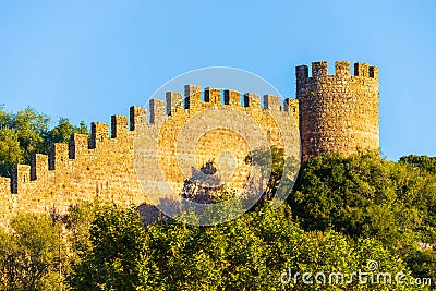 Medieval wall of the castle of Obidos, Portugal Stock Photo