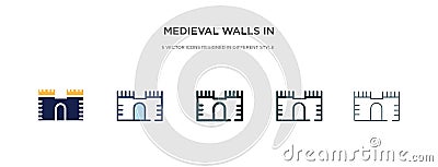 Medieval walls in avila icon in different style vector illustration. two colored and black medieval walls in avila vector icons Vector Illustration