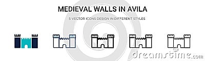 Medieval walls in avila icon in filled, thin line, outline and stroke style. Vector illustration of two colored and black medieval Vector Illustration