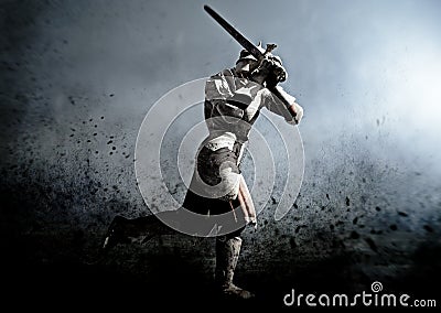 Medieval warrior in battle Stock Photo