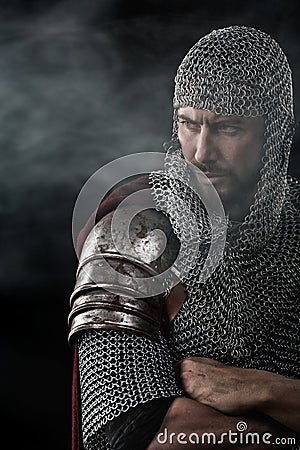 Medieval Warrior with chain mail armour Stock Photo