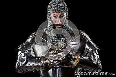 Medieval Warrior with Chain Mail Armour and Sword Stock Photo