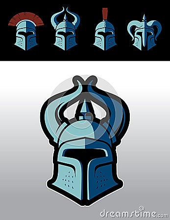Medieval warrior helmets logo set. Vector Illustration