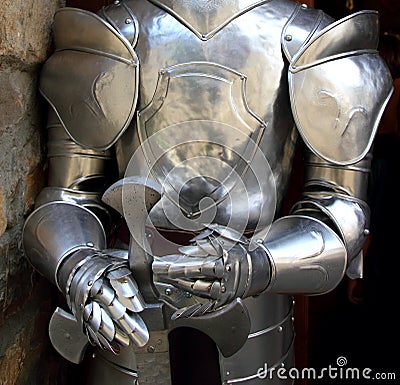 Medieval warrior soldier metal protective wear Stock Photo