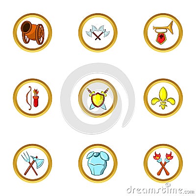 Medieval weapons icon set, cartoon style Vector Illustration