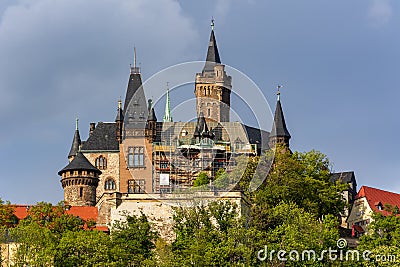 Medieval Wernigerode castle over old town, Germany Editorial Stock Photo