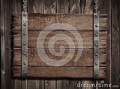 Medieval wood sign over old wooden plaque Stock Photo