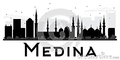 Medina City skyline black and white silhouette. Cartoon Illustration