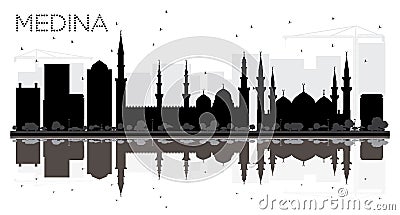 Medina Saudi Arabia City skyline black and white silhouette with Vector Illustration