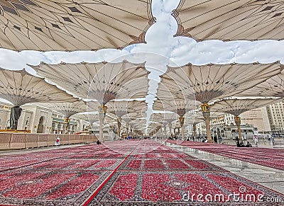 Exterior view of Nabawi Mosque building in Medina Editorial Stock Photo