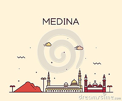 Medina skyline Saudi Arabia vector linear style Vector Illustration