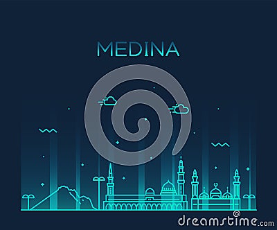 Medina skyline Saudi Arabia vector linear style Vector Illustration