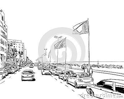 Medina Susa. Tunisia beach. North Africa. Hand drawn sketch vector illustration. Vector Illustration
