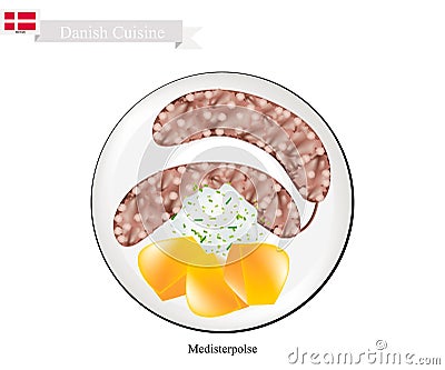 Medisterpolse or Pork Sausage, A Popular Dish in Denmark Vector Illustration