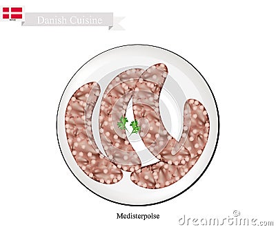 Medisterpolse or Pork Sausage, A Popular Dish in Denmark Vector Illustration