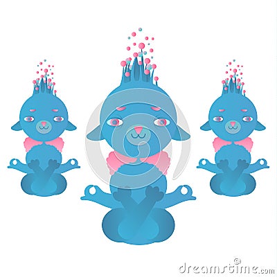 Meditating blue supernatural beings / aliens. Vector Illustration